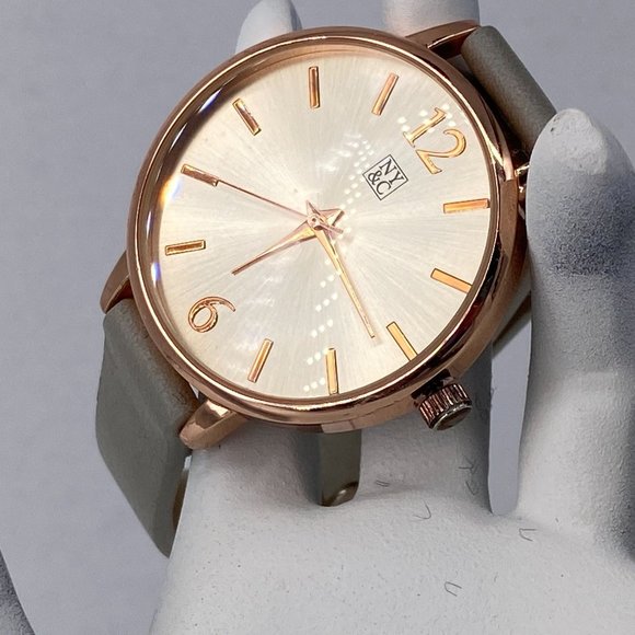 NY and C Lady Watch Rosegold Toned Bezel Gray Faux Leather Buckle Band - Picture 1 of 6